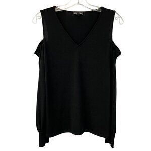 Express Womens Cold Shoulder Long Sleeve V-Neck Blouse Black XS